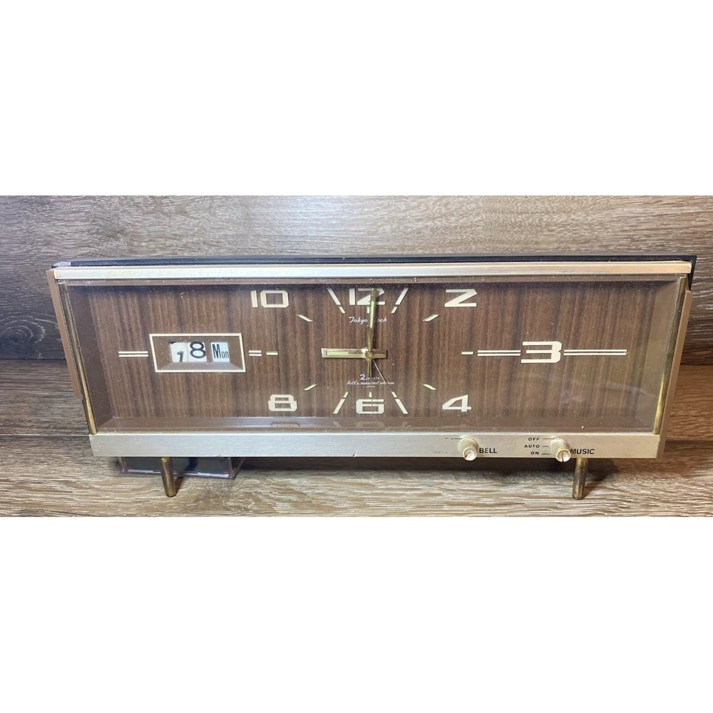 Tokyo Clock Wind Up Alarm music Clock Mid Century *2 jewels* Japan‎ - For Parts